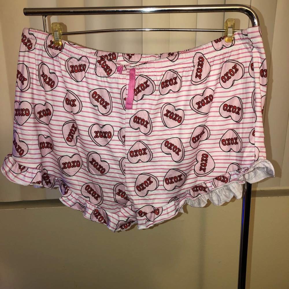 XOXO Pink Heart Stripe Ruffle Sleep Shorts